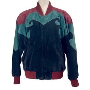 Vintage 1990s Ssatori Leather Western Bomber Jacket Womens Medium Multicolored